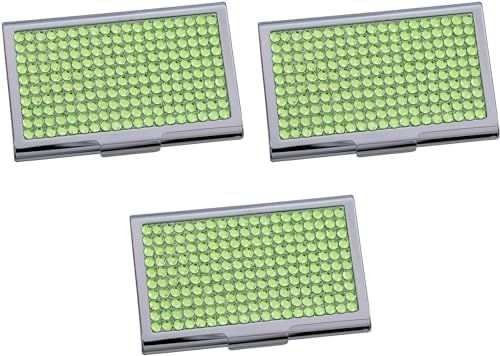 Stephanie Imports Set of 3 Slim & Minimalist Metal Business Card Holder Unisex Case With Rhinestone Insert (Peridot) by StephanieImports