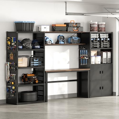 FLEXIMOUNTS 117"L Modular Garage Storage Cabinet with Workbench, Black by FLEXIMOUNTS