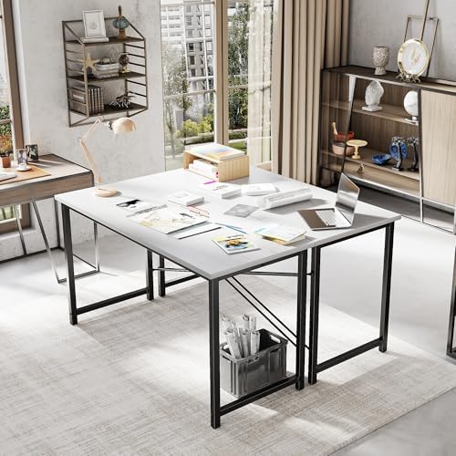 OLIXIS 55 Inch Computer Office Desk for Small Spaces, Writing Gaming Work Desk Modern Study Table with Metal Frame Home Bedroom, White - Image 4