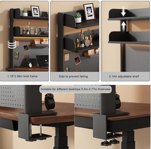31.4in Clamp on Desk Shelf with Pegboard, Black Desktop Bookshelf Organizer - Image 6