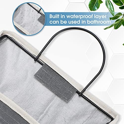 Woanger 12 Pcs Wall Hanging Storage Bag Wall Hanging Organizer Bag Over The Door Closet Basket Containers Bins with Hooks Pockets for Bedroom Bathroom, 15 x 4.3 x 8.7''(Gray) - Image 5
