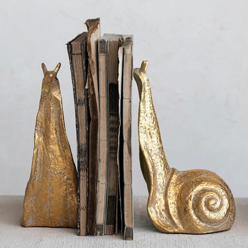 Creative Co-Op Decorative Distressed Cast Metal Snail Bookends, Gold - Image 2