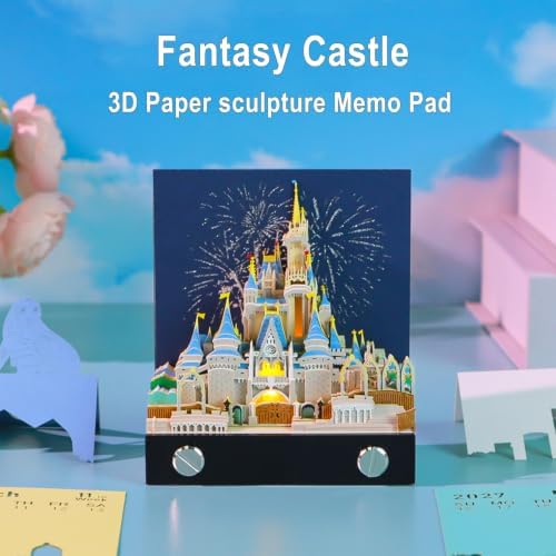 3D Calendar 2027,3D Memo Pad Time Piece Calendar 2027 Creative Desk Calendar Art Paper Sculpture Fantasy Castle, 2027 Tear Off Calendar DIY Decorative Gift - Image 2
