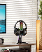 RGB Gaming Headset Stand with 2 USB and 1 Type-C Ports, Game Headphone Mount for PC Computer, Xbox One, Xbox Series S/X, PS5, PS4, Earphone Holder Hanger, Desk Gamer Accessories, Black&White - Image 7