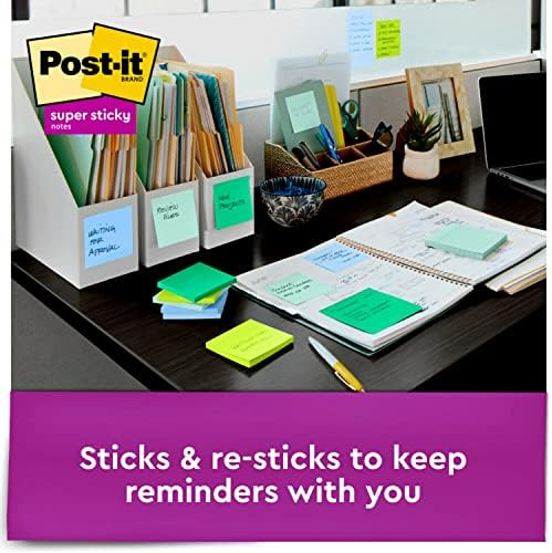 Post-it Super Sticky Recycled Notes, 3x3 in, 5 Pads, 2X The Sticking Power, Oasis Collection, 30% Recycled Paper (654-5SST) - Image 5