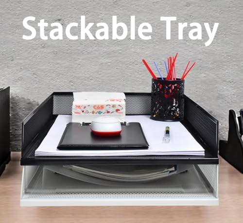 A3 Metal Letter Tray, 2pcs/4pcs/6pcs, Stackable Paper Tray, Metal Mesh Desktop Organizer, File Document Storage Rack for Home, Office, School, Black/White, Horizontal/Vertical (4, Vertical,Black) - Image 4