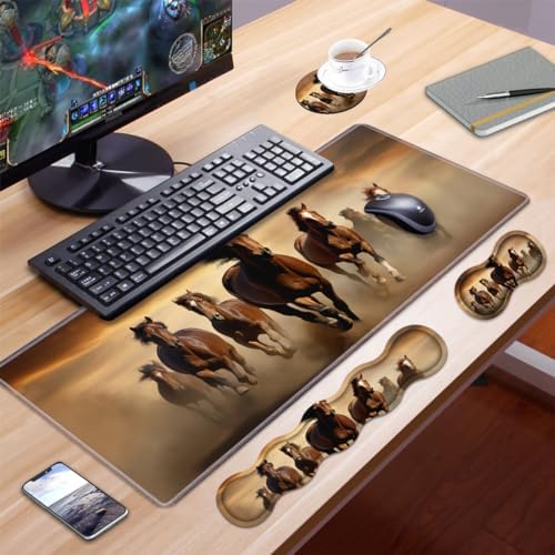 Ergonomic Keyboard Wrist Rest and Mouse Pad Wrist Rest Set, Large XXL Gaming Mousepad 31.5"x 11.8", Memory Foam, Easy Typing Pain Relief, Multifunctional Desk Mat for Office & Home, Galloping Horse - Image 7
