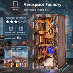 MiniCity Aerospace Foundry Book Nook Kit, Wooden Miniature House with LED - Image 2
