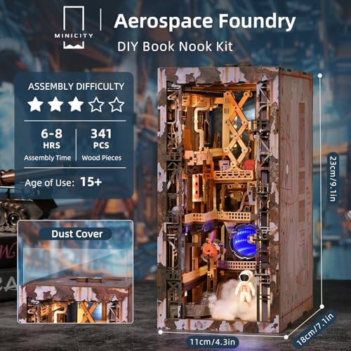 MiniCity Aerospace Foundry Book Nook Kit, Wooden Miniature House with LED - Image 2