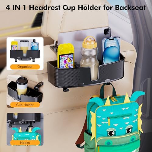 MAGJIEYX Car Headrest Cup Holder for Back Seat Organizer for Multi-Hanging Snack Storage Box with Strong Hooks for Kids and Backseat Passengers Share Rid for Travel Accessories（2-Pack） - Image 3