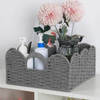 Storage Baskets for Shelves Scalloped Desk Organizer Paper Rope Bin Grey - Image 2