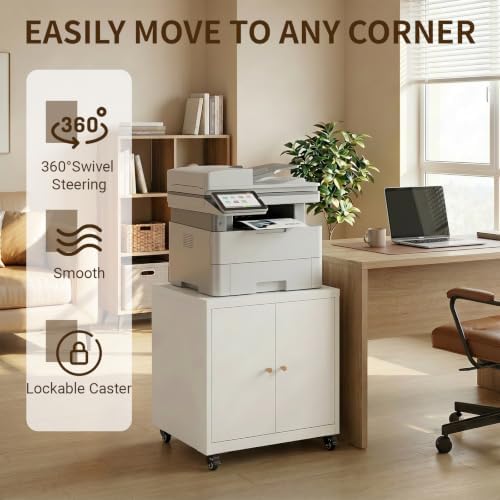 23.6" Metal Printer Stand with Storage Cabinet & Adjustable Shelf - Image 7