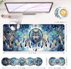 Large Keyboard Mouse Pad Set, Extended Mouse Pad+Keyboard Wrist Rest Support, Memory Foam Ergonomic Easy Typing, 4Pcs (31.5×11.8 in) Desk Pad Set for Office Home,Cool Wolf Dream Catcher - Image 6