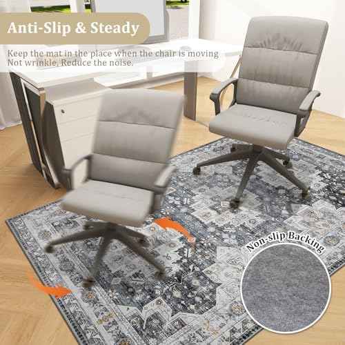 chakme Office Chair Mat for Hardwood Floor, 60"x45" Easy Glide Computer Desk Mat Protector for Rolling Chair Under Desk Rug Nonslip Backing, Machine Wash, (Boho) - Image 5