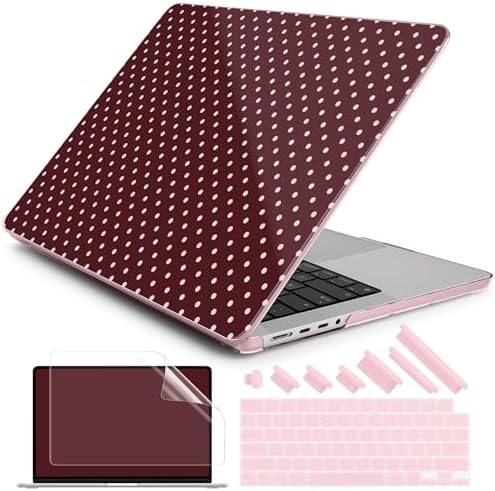 DONGKE Compatible with MacBook Pro 16 Inch Case (2026-2021 Release, M5 M4 M3 M2 M1 Pro/Max Chip), Plastic Hard Shell with Keyboard Cover & Screen Protector for MacBook Pro 16", Burgundy Polka Dots by DONGKE