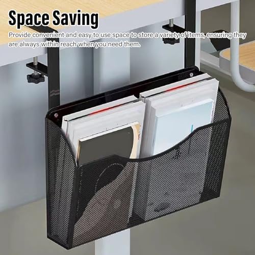 Fockety Desk Side Storage, No Drill Steel Under Desk Storage Laptop Holder, Mesh Hanging Desk Organizer, Clamp On Desk Shelf, Side Desk Organizer, Desk Storage Holder for Office and Home - Image 2