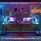 Bestier Gaming Desk with LED Lights, 51.3 Inch Computer Desk with 4 Tiers Reversible Shelves, Gamer Desk with Side Storage Bag, Hooks and Height Adjustable Shelf (Black Marble) - Image 4
