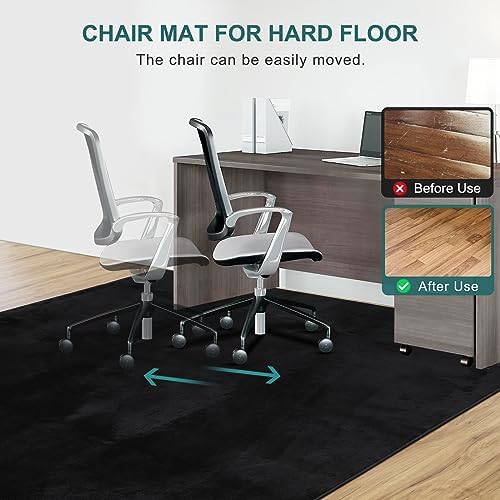 Office Chair Mat, 75" x 60" Large Chair Mat for Hard Floors, Flannel Fabric Area Rug for Hard Surface, Floor Protector Under Desk Mat for Home Office (Black) - Image 3