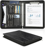 Zippered Padfolio with 3-Ring Binder & Clipboard, PU Leather Portfolio Organizer for Men Women, A4 Document Holder with Phone Pocket Pen Loops Card Slots, Professional Business Interview Folder Black by Toplive