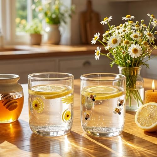 SiliFine 2 PCS Sunflower & Bee Icon Juice Glasses - Image 6
