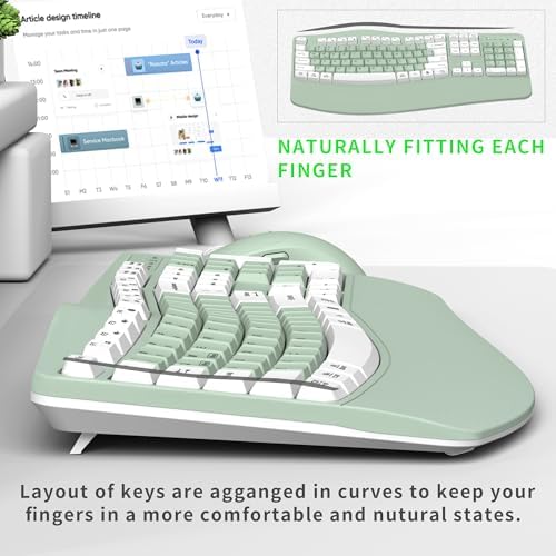 Wireless Keyboard and Mouse Combo,2.4G Ergonomic Wave Keys(Avocado Green-A) - Image 4