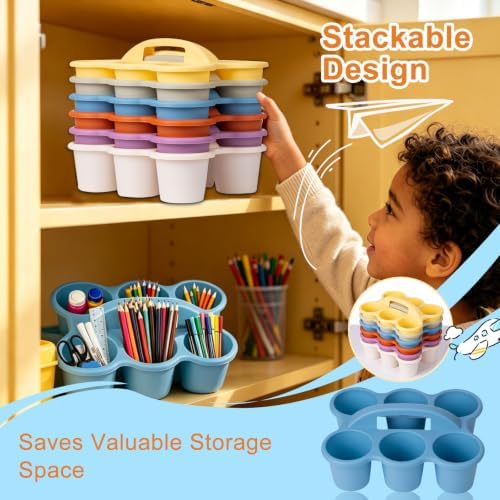 6-Pack Supply Caddy for Classroom with Handle, Macaron Multicolor - Image 4