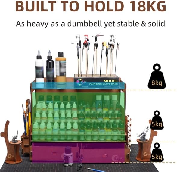 OPHIR Wooden Paint Organizer for 104 Bottles with 2 Brush Holder, 2 Drawer - Image 5