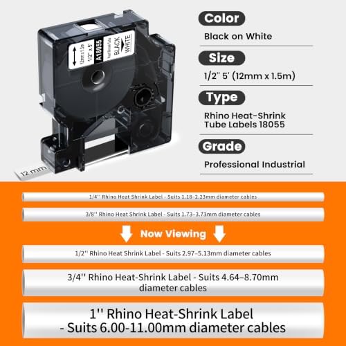 6-PK 18055 Replace for DYMO Rhino 4200 5200 Heat Shrink Labels 1/2'' White - Image 2