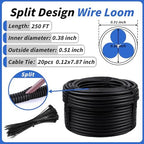 Oleitodh 250 ft 1/2 in OD Split Wire Loom Tubing, with 20 Cable Ties - Image 2