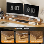 Dual Monitor Stand Riser, 39 Inch Extra Long Wooden Desktop Monitor Riser with Storage for 2 Monitors Ultra Strong Desk Shelf Organizer Riser Ergonomic for 2 Screens/Laptop/PC/TV/Printer (Walut brown, 39inches) - Image 3
