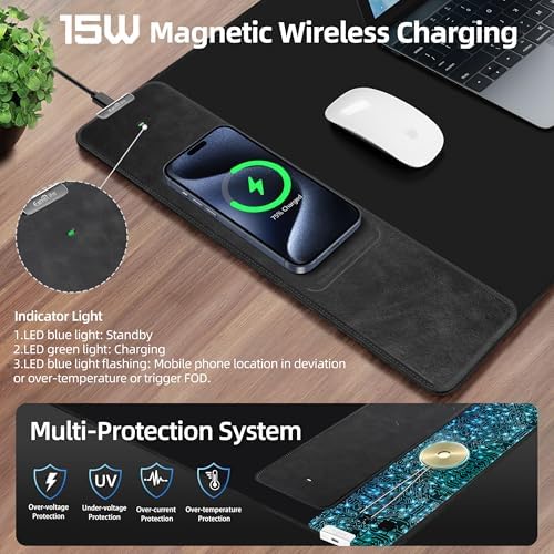 ExtreLife Wireless Charging Mouse Pad, Gaming Mouse Pad with Ultra-Smooth Surface, 31.5”x15.75” Large Desk Mat, Non-Slip Rubber Base, Waterproof Computer Keyboard Pad for Gaming, MacBook, Laptop, Desk - Image 2