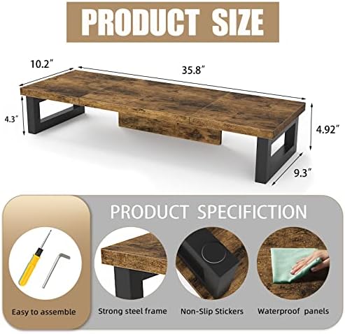 WESTREE Dual Monitor Stand Riser, Wood and Steel Monitor Stand Riser, Computer Monitor Stand for 2 Monitors, Multi-Purpose Desktop Storage Stand for Computer,Laptop,Printer,TV - Image 7