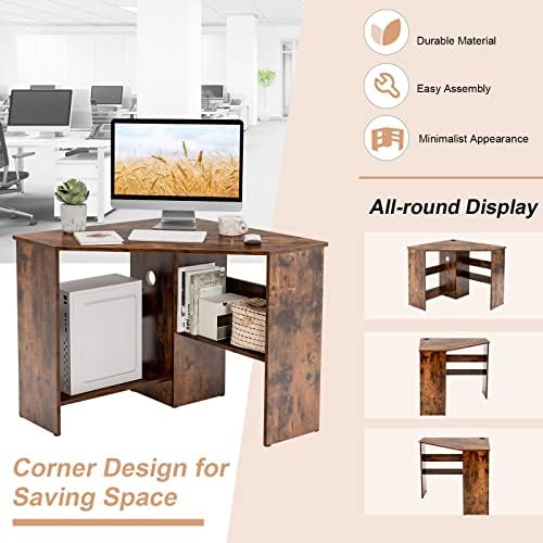 Tangkula Corner Desk, 90 Degrees Triangle Computer Desk for Small Space, Bedroom Makeup Vanity Desk with Storage Shelves & CPU Stand, Space Saving - Image 5