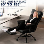 Misolant Big and Tall Office Chair with Footrest, High Back Executive Desk Chair with Adjustable Lift Armrest, 155°Recline，Lumbar Support Pillow, Faux Leather Gaming Chairs for Home or Office Black - Image 4