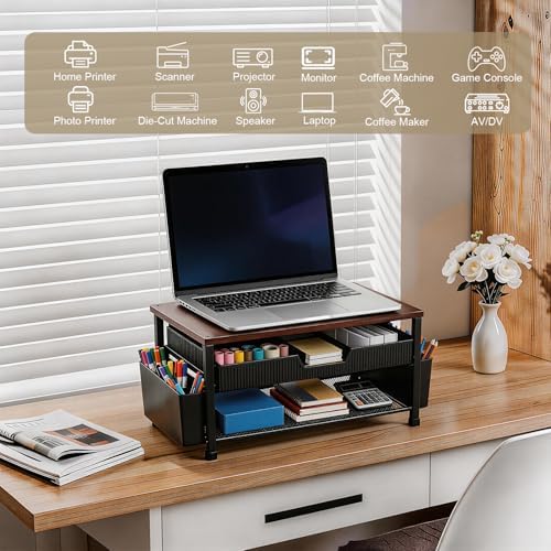 Printer Stand for Desk, Desktop Printer Shelf for Home Office, Brown - Image 3