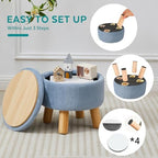 Small Foot Stool Ottoman with Storage, Soft Faux Fur Ottoman Foot Rest for Couch, Round Footstool with Storage, Small Ottomans and Footstools for Living Room and Entryway (Light Blue) - Image 4