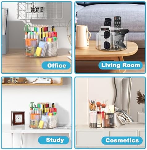 360 Degree Acrylic Desk Organizer Clear Pen Holder for Desk Kids 2 Packs - Image 6