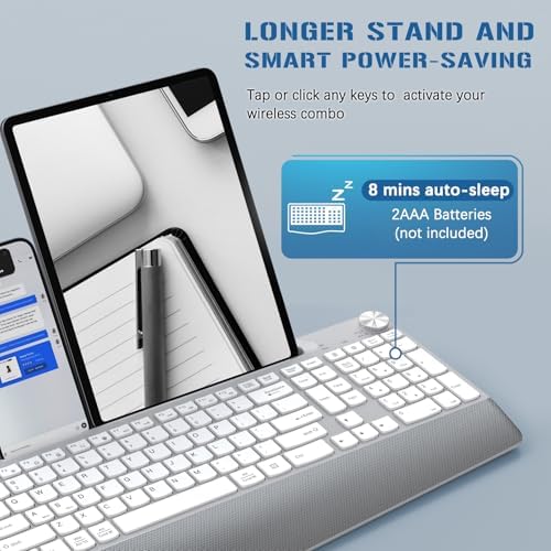 GAMCATZ Ergonomic Wireless Keyboard with Wrist Rest-Low-Profile,Phone/Tablet Holder,Quiet Design，Windows & Mac OS，Full Size Cordless USB Computer Keyboard for Desktop,Laptop, PC, Mac, Windows-White - Image 4
