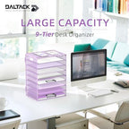 DALTACK 9-Tier Paper Letter Tray Desk Organizer with Handles, Mesh File Holder Organization, Paper Sorter Desk Organizer for Office Home School, Purple 2 Pack - Image 2