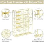 TQVAI Wall File Organizer, 5 Tier Hanging File Organizer with Bottom Tray, No Assembly Required Metal Wall Mount File Holder for Office Home Classroom, Gold - Image 4