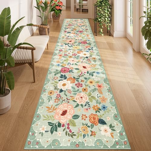 DUKINO 2x12 Washable Runner Rug, Non Slip Long Kitchen Runner Rug, Green by DUKINO