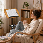 Floor Book Stand for Reading, Height Adjustable 19-51 Inch Wood Panel Holder with Page Clips and Phone Holder for Sheet Music, Cookbook, Tablet, Portable Standing Home Use - Image 4
