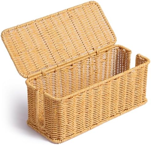 YECAYE Handwoven Rattan Style Cable Management Box, Decorative Storage Cord Organizer Box for Power Strips & Cords, Cord Hider for Home, Kids & Pet Safety, DIY-Friendly Cord Management by Yecaye