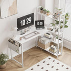 Treesland 40 Inch Computer Desk with Bookshelf, Corner Desk with Storage, L Shaped Desk, Home Office Desks, Writing Study Desk for Bedroom, White - Image 2