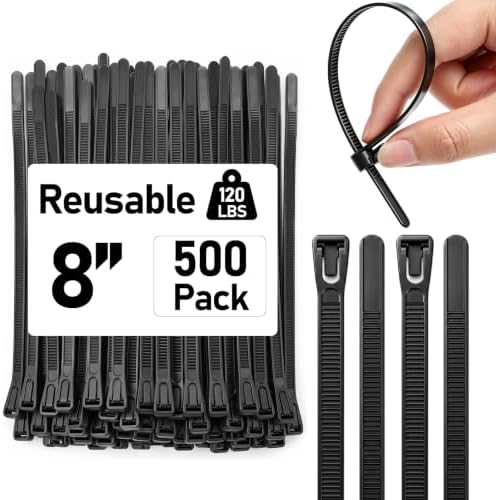 Reallnaive 500 Pcs 8 Inch Reusable Zip Ties Outdoor Heavy Duty 120lbs by Reallnaive