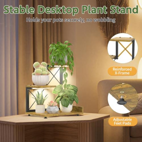 LASZOLA Plant Stand Indoor Tabletop Shelf Small for Desk, Wooden Brown - Image 5