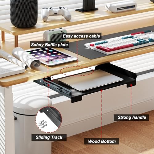 20 Inch Under Desk Mounted Sliding Loptop Drawer, Desktop Extension Pull-Out Laptop Tray for Office Desk, Extra Storage Organizer for Sit Stand Workstation - Image 5