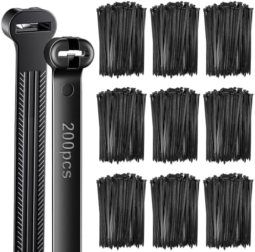 Blulu 13 Inch 200 Pcs Black Cable Ties with Metal Tooth Self Locking by Blulu