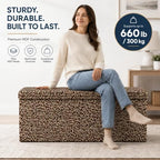 ALASDO 43 Inch Folding Storage Ottoman Bench with Hidden Storage, PU Leather Ottoman Foot Rest Stool, End of Bed Bench for Bedroom, Living Room, Entryway and Closet, Leopard Print - Image 4