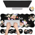4 in 1 Desk Mat Set,Mouse Pad with Keyboard Wrist Rest,Wave-Shaped Design,Non-Slip Rubber Base,Waterproof,for Home,Office,Gaming,Flower Boss Lady by FGDRFGRW